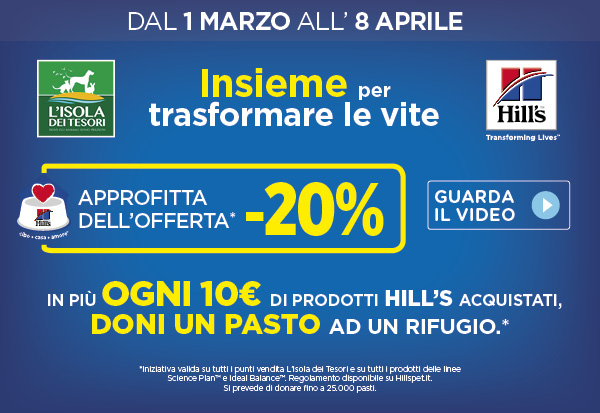 Dona un pasto a cani e gatti con Hill's e L'Isola dei tesori