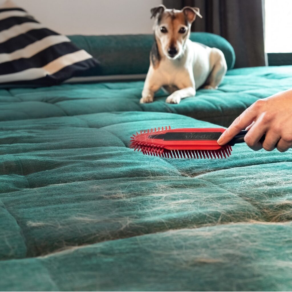 Divani e poltrone puliti velocemente con
Vileda Pet Pro Electrostatic Brush quando arriva il cambio del pelo