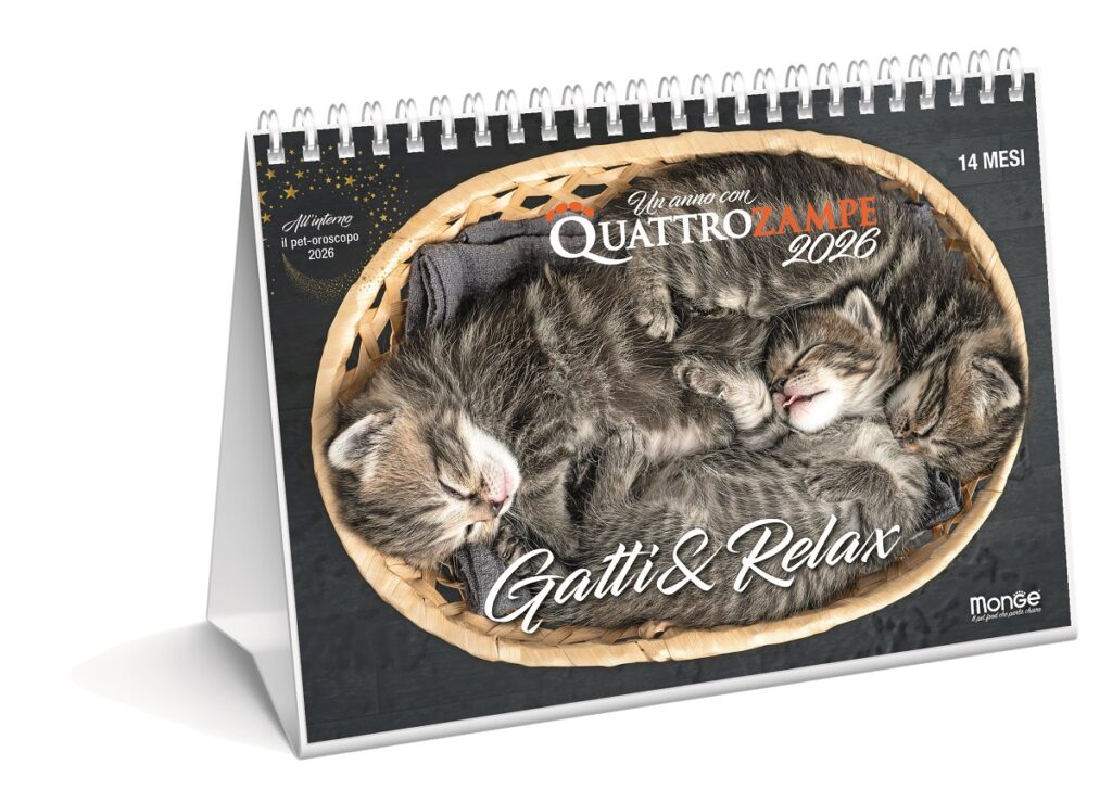 Il classico calendario da tavolo 2026 Gatti&Relax di Quattrozampe